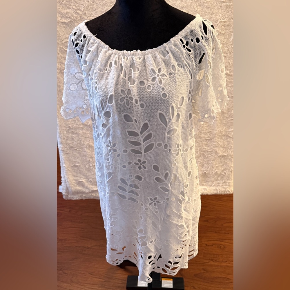Est. 1946 White Floral Eyelet Lace Tunic Dress Large Boho Cottagecore